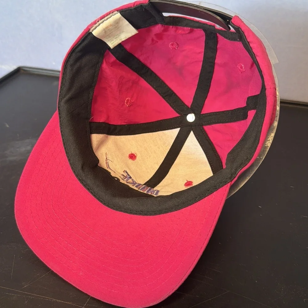 VTG NIKE Swoosh Spell Out Nylon Neon Pink RARE Retro 80s 90s Running Panel Hat
